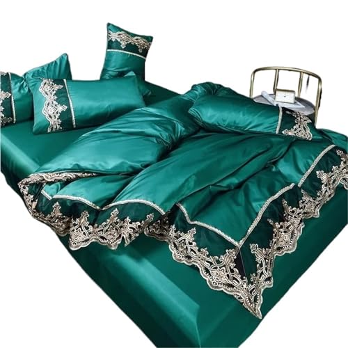 JCXIOC Seiden-Bettwäsche Set Prinzessin Stil Große Spitze Seite Bett Auf Vier-stück Gewaschen EIS Seide Rock Weiß Tagesdecke(Color 4,1.5m Four Piece Set)