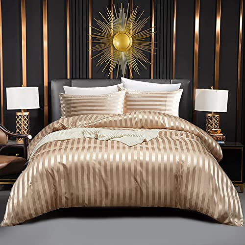 Luofanfei Satin Bettwäsche 135x200cm Gold Braun Glänzend Glanzsatin Seiden Bettwäsche Set Gestreift Muster Sommer Glatt Luxus Uni Kühlende Bettwäsche-Sets 135 200 Einzelbett mit Reissverschluss Luofanfei Satin Bettwäsche 135x200cm Gold Braun Glänzend Glanzsatin Seiden Bettwäsche Set Gestreift Muster Sommer Glatt Luxus Uni Kühlende Bettwäsche-Sets 135 200 Einzelbett mit Reissverschluss