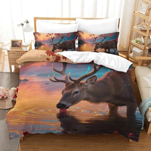 QIAVXZIP 3D-Druck Milu Hirsch 3 Teilig Bettwäsche-Sets Weiche Microfaser Mit Leichtläufigem Reißverschluss 2 Kissenbezüge Weich Und Bügelfrei Luxus Modern Gedruckt Double?200x200cm?