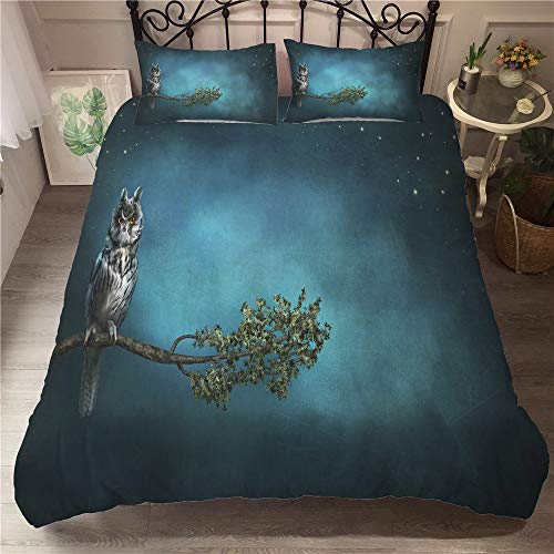 FANSU Bettwäsche-Set Bettbezug Kissenbezug, Mikrofaser Bedding Set Weich Haltbar Atmungsaktive 3D-Druck der Eulen-Serie (Baum,135x200cm(2pcs))