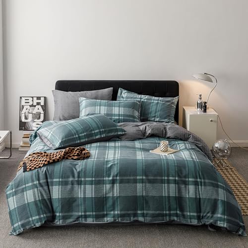 KEAYOO Bettwäsche 135x200 Baumwolle Blau Wendebettwäsche mit Kariertmuster | mit Reisverschluss | Weiche Stoffqualität für Sommer und Winter 2er Set