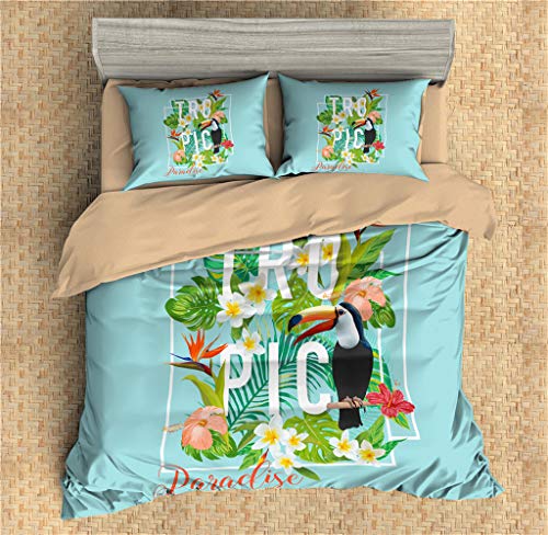 Bettbezug Set 3D Mode Tukan Und Flamingo Muster Bettwäsche-Set Personalized Design Bettbezug Und Kissenbezug Schlafzimmer Dekorative Bett-Set (Single(135x200cm),Style 01)