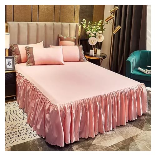 Bettrock Bettwäsche Heimtextilien-Tagesdecke, elastischer Matratzenbezug, Bettlaken mit Kissenbezügen, einfarbiger Bettrock Für Die Heimdekoration(Pink,1PC 150cmx 200cm)