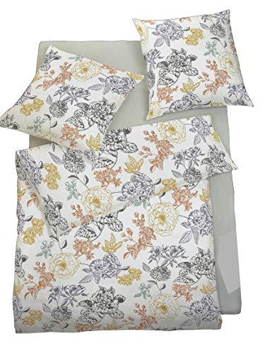  Bettwäsche Mako Satin 135 x 200 100% Baumwolle bügelleicht weiß schwarz lila braun geblümt Blumen