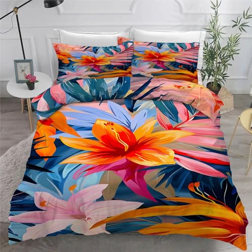 YZQGLHP Bettbezüge 200x200 Blumen, Bettwaesche Violette Orchidee, Bettbezug Mikrofaser 3teilig, Bettwäsche Weich Atmungsaktiv und 2 Kissenbezüge 80x80 cm, mit Reißverschluss