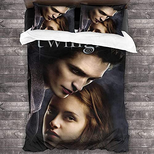 ANSSON Twilight Bettwäsche Horrorfilm Bettbezüge & 2 Kissenbezug Mikrofaser The Twilight Saga Bettwäsche-Sets Vampire Edward Cullen (135x200cm+80x80cmx2, Twilight3)