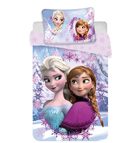Disney Frozen Anna Elsa Bettwäsche - Set, Einzelbett und Kissenbezug 140 x 200, Baumwolle, original.