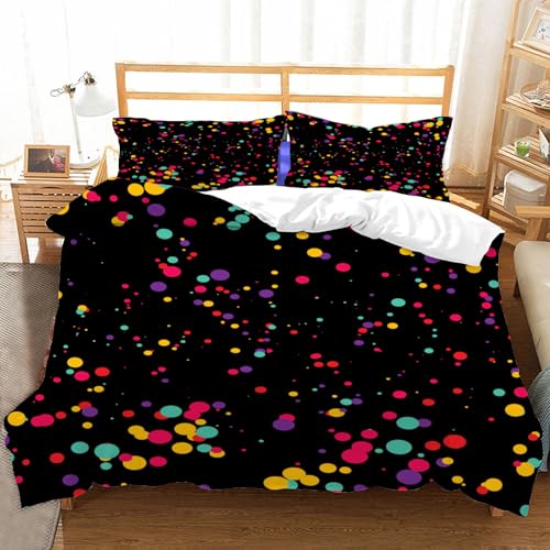 Hongduo 3D Punkte Bunt Bettwäsche 135x200 cm Weich Mikrofaser Traum Bettwäsche-Sets mit Reißverschluss 3 Teilig Bettbezüge mit 2 Kissenbezug 80x80 cm