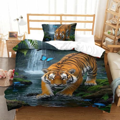VIAGECSKE Tiger Bettbezug Bettwäsche Set Kinderbettwäsche Reißverschluss Mit Kissenbezügen Betten Set Für Jungen Und Mädchen, Kinder Single?135x200cm?