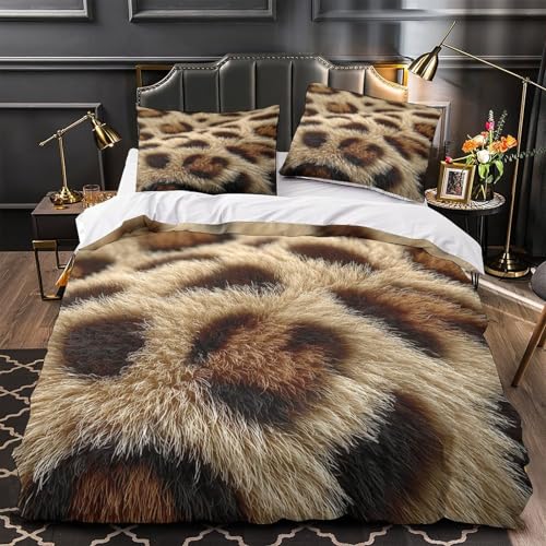 VOXYTMLWG Leopard 3D-Gedruckter dreiteiliger Wild Animal Bettdeckenbezug Bettwäsche-Set Zip Verschluss Atmungsaktiv Kuschelig for Jungen,Teen Jungen,Frauen,Teenager Single?135x200cm?