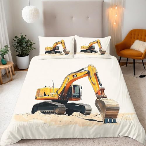 Pechiwuo Bettwäsche 135 x 200 cm Bagger 3D Bettwäsche-Sets Bagger Bettbezug Set Winter Weiche Mikrofaser Bettbezug 135x200 cm + 2 Kissenbezug 80x80 cm T617