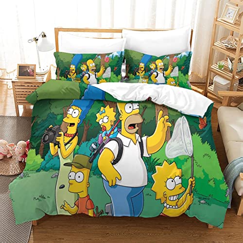 YINGD The Simpsons Bettwäsche-Set, Anime-Charaktere, Bettdeckenbezug, superweiche Mikrofaser, 2-teilig (200 x 200 cm)