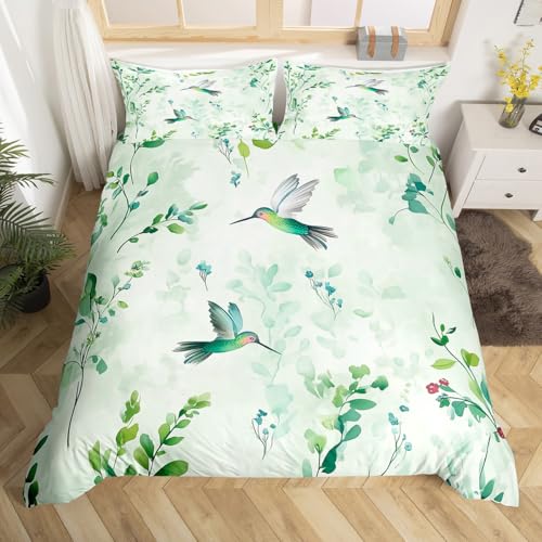 Homewish Abstraktes Gras Grünes Blatt Bettwäsche 135x200 Türkis Kolibri Bettbezug Minzgrüne Boho für Kinder Teenager Erwachsene Frauen Bettwäsche Set Aquarell Botanische Ästhetik Bedding 1 Kissenbezug