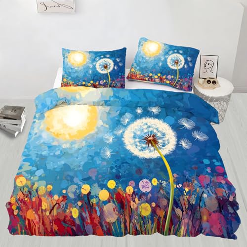 Bettwäsche-Set mit Pusteblumen-Motiv für Doppelbett, Aquarell-Blumen, Fantasie, Blumenmuster, Bettdeckenbezug, Nachthimmel, Bettwäsche-Set mit Kissenbezügen für Schlafzimmer