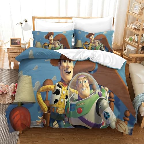 Loongboy Toy Story Buzz Lightyear 3D Gedruckt Bettwäsche-Set 3 Teilig Ettbezüge Mit Kissenbezügen Soft Microfaser Luxus Modern Mit Reißverschluss Für Erwachsene Und Kinder Single?140x200cm?