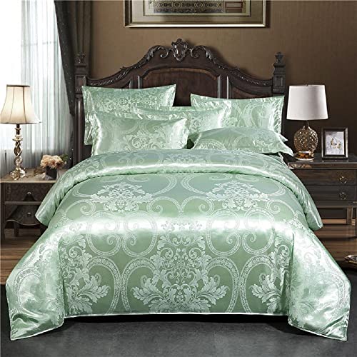 Bettwäsche 135x200 cm Grün Satin Seide Glatt Glänzend Blumenmuster Grüne Wendebettwäsche 2 Teilig Microfaser Zweiteilig Jacquard Blumen Stickerei Bettbezug Set Einzelbett mit Reissverschluss