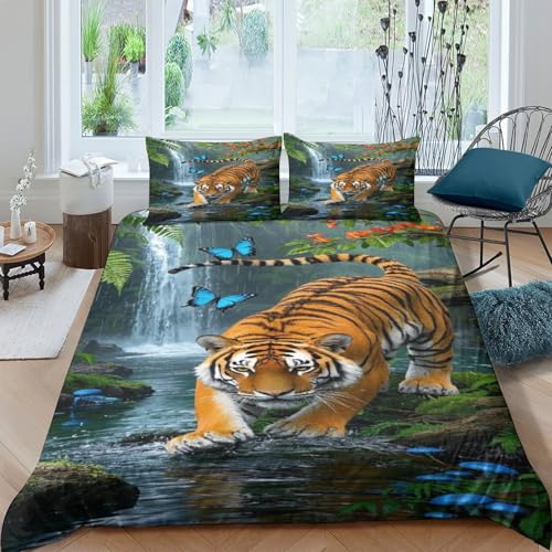 CHUIYUFULAN Tiger Bettbezug Bettwäsche Kinderbettwäsche Reißverschluss Mit Kissenbezug, Betten Set Für Jugendliche Kinder Schlafzimmer Double?200x200cm?