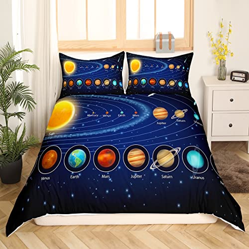 Solar System Bettwäsche Jungs Jungen Outer Space Galaxy Bettwäsche Set Universum Planeten Bettwäsche 135x200 Kinder Astronomie Bettbezug Set Jugendliche Mädchen Teens Schlafzimmer Sammlung 2-teilige
