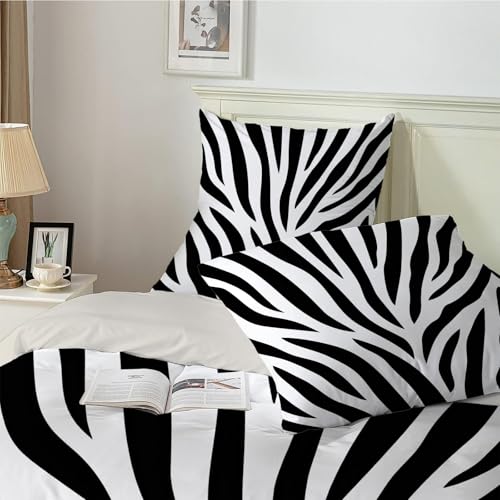 Qiwagu Bettwäsche 135x200 Schwarz Weiß, Zebra Druck Bettwäsche-Sets aus Weiche Atmungsaktiv Microfaser, Bügelfrei Wendebettwäsche Bettbezug 135 x 200 und Kissenbezug 80x80 cm für Einzelbett, A277