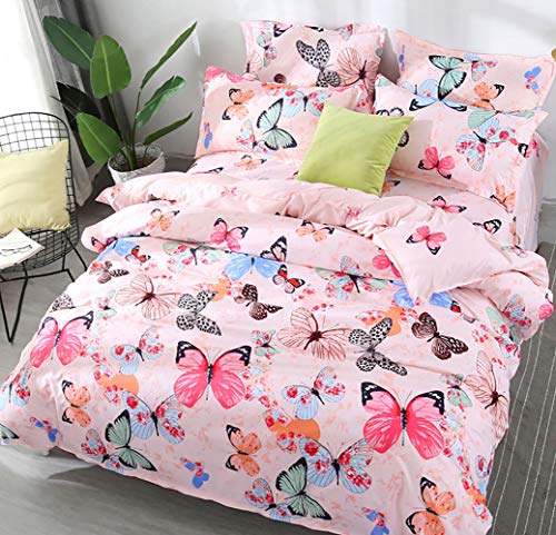 AShanlan Mädchen Rosa Schmetterling 135 x 200 Kinderbettwäsche Pink Bunt Butterfly 100% Mikrofaser Kinder Bettbezug mit Kissenbezug 80x80