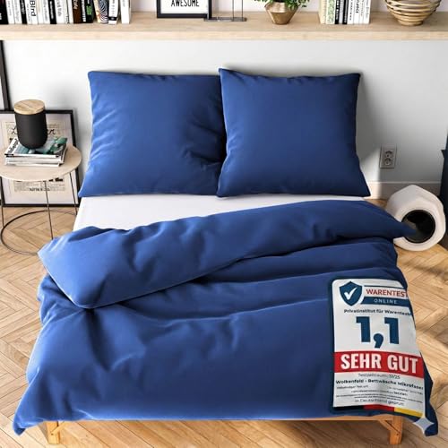 Wolkenfeld Winter Bettwäsche 135x200 cm – Marine Blau - kuschlig weich & bügelfrei – ÖKO-TEX Zertifiziert – Mikrofaser Bettwäsche-Sets 1x Bettbezug 135 x 200 + 1x Kissenbezug 80x80