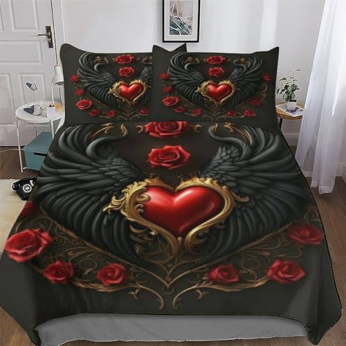 AASWDFR Valentine's Day Rose Bettwäsche 2teilig - Bettbezug Mikrofaser - Weich Bettbezüge Mit Reißverschluss - Deckenbezug Set Mit Kissenbezüge Single(135x200cm)
