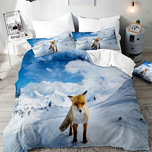 Morbuy Bettbezug Bettwäsche Set - 3D Tierdruck Bettwäsche-Set für Junger Erwachsener, Mikrofaser Weiche Bettbezug mit Reißverschluss und Kissenbezüge (135x200cm,Schneeberg)