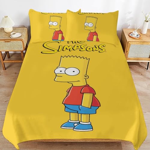 YINGD The Simpsons Bettwäsche-Set, Mikrofaser, 3D-Druck, leicht, 3-teiliges Bettdecken-Set für Kinder, Jungen, Mädchen
