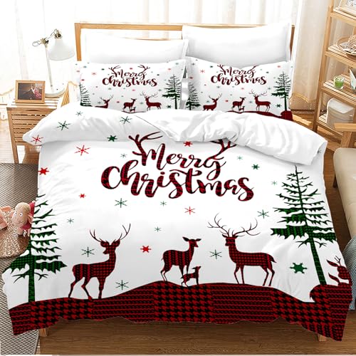 UGZDEA Weihnachts Bettwäsche Set 135x200cm, 3D Christmas Bettwäsche-Set Mit 2 Kissenbezügen, Weihnachtsmann, Weihnachtsbaum, Hirsche, Weihnachten Geschenk Für Teenager (I, 135x200cm)