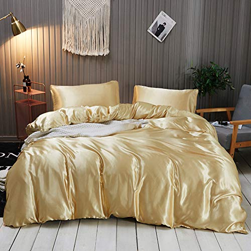 Omela Satin Bettwäsche Set 135x200 Gold Einfarbig Unifarben Glänzend Bettbezug mit Reißverschluss 100% Glanzsatin Polyester Glatt Angenehm Sommerbettwäsche und Kissenbezug 80x80 cm Omela Satin Bettwäsche Set 135x200 Gold Einfarbig Unifarben Glänzend Bettbezug mit Reißverschluss 100% Glanzsatin Polyester Glatt Angenehm Sommerbettwäsche und Kissenbezug 80x80 cm