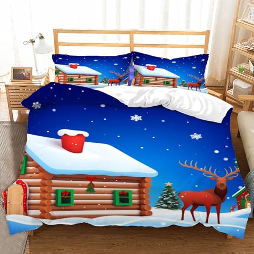 Hongduo 3D Weihnachten Bettwäsche Set 155x220 cm Weiche Mikrofaser Schneeflocke Bettwäsche-Set mit Reißverschluss 3 Teilig Bettbezug mit 2 Kissenbezug 80x80 cm