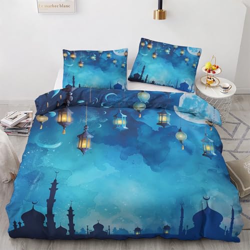 ZyxMehtic Gotisch Schloss Bettwäsche 135x200 2teilig - Blaues Licht Bettwäsche Set 135x200, Weich Mikrofaser Wende 1 Bettbezüge 135x200 und 1 Kissenbezug 80x80cm mit Reißverschluss