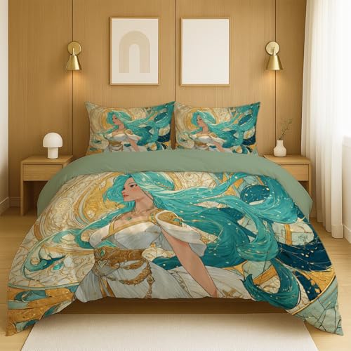 Aesthetic mit Kissenbezüge Heute Cyan Bettwäsche-Sets Anime Himmlisch Elegant Frau Kuschelige Bettwäsche Für Jugendliche Kinder Schlafzimmer Duvet Cover H 135 x B 200cm