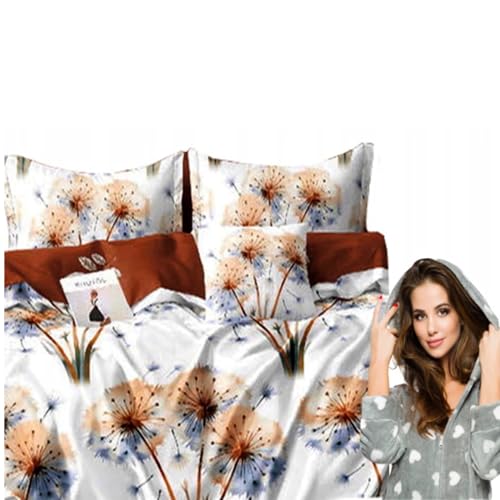 TEXTILOVE Bettwäsche 3-teilig Set 200x220 cm mit 2X Kissenbezug 70x80 cm Flauschige 100% Mikrofaser Flanell Warme Bettwäsche Modern Deckenbezug Pusteblumen 19757