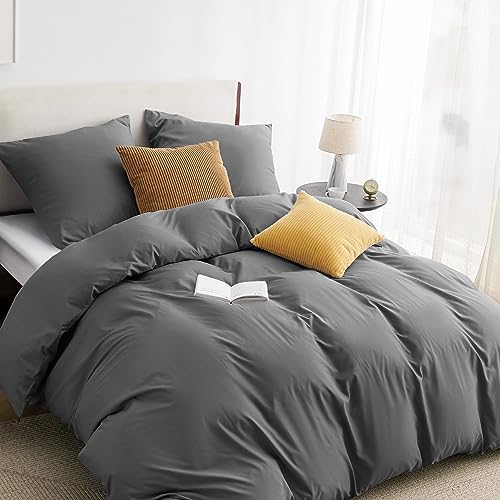 BEDSURE Bettwäsche 135x200 2teilig Anthrazit   1 Bettbezug 135x200 + 1 Kissenbezug 80X80, ÖKO TEX Bettwäsche Sets Grau Polyester Mikrofaser mit Reißverschluss