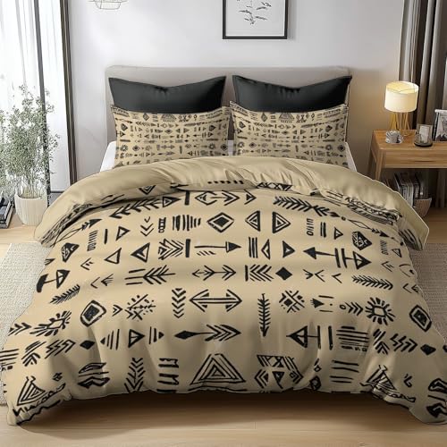 Bettwäsche 200x220cm Bettbezug Set 3teilig Afrikanische Stammessymbole Pfeile Microfaser Bettwäsche-Sets, Weiche und Angenehme Bettbezüge mit Reißverschluss + 2 Kopfkissenbezug 80x80 cm
