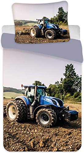 Blau Traktor Kinder Bettwäsche-Set, 135 x 200 cm 80 x 80 cm, 100% Baumwolle