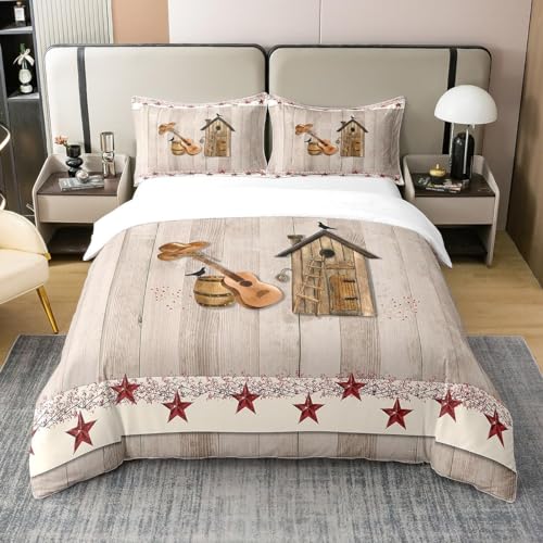 Landhaus Bettwäsche 155x220 Musikthema Bettbezug 3D Weiche Mikrofaser 3 Teilig Bettwäsche-Sets mit Reißverschluss und 2 Kissenbezüge 80x80 cm I.2692