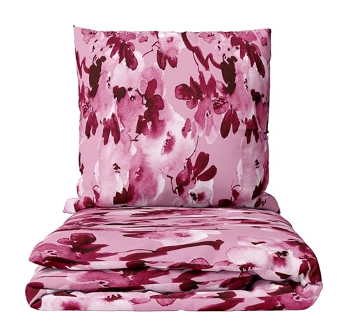 Leonado Vicenti Feinbiber Bettwäsche mit Blumenmuster in Rosa & Bordeaux 135x200 cm + 80x80 cm Kissenbezug mit verdecktem Reißverschluss