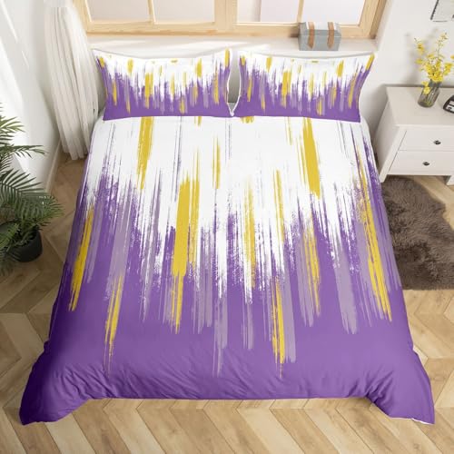 Homewish Lila Bettwäsche Graffiti Ombre Gestreift Deckenbezug 200x200 Moderne Abstrakte Graue Gelbe Violette Pinsel Schläge Ölmalerei Bettbezug Moderne Ästhetische Kunst Bettset 3 Teilig Mikrofaser