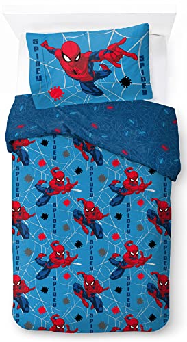 Jay Franco Marvel Spiderman Spidey Faces 100% Baumwolle Kinderbettwäsche-Set 135x200 cm Einzelbettgröße - Bettbezug + Kissenbezug 50x70 cm