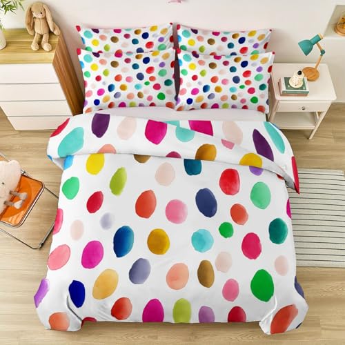 Bettbezug Set Aquarell Punkte Grafiken 135 cm X 200 cm – 3-Teiliges Mikrofaser Bettwäsche Set Inklusive 2 Kissenbezüge – Weiß Weich, Pflegeleicht, Atmungsaktiv & Knitterfrei Aus Mikrofaser