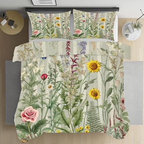 Dppyuxa Hirtensonnenblume Bettwäsche 155x220 Rosen Im Landhausstil Bettwäsche Set 3D Bedruckte Bettbezug Einfache Pflege Kuschelbettwäsche mit Reißverschluss Mikrofaser Bettbezug und 2 Kissenbezug