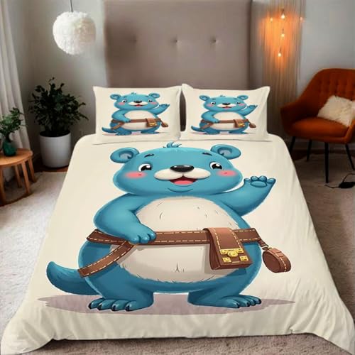 Zbeiba Cartoon Blaubär Bettwäsche 135x200,Kinder Mikrofaser Bettbezug mit Reißverschluss und 2 Kissenbezüge(135x200+2 * 50x75,#1