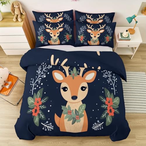 Bettwäsche 220 x 240 cm - Weihnachten Tier Hirsch Kranz Dekor Bettbezug für Kinder Jungen Mädchen, Schwarz Weiche Mikrofaser Bettbezug Set mit Reißveschluss Bettwäsche 220 x 240 cm - Weihnachten Tier Hirsch Kranz Dekor Bettbezug für Kinder Jungen Mädchen, Schwarz Weiche Mikrofaser Bettbezug Set mit Reißveschluss