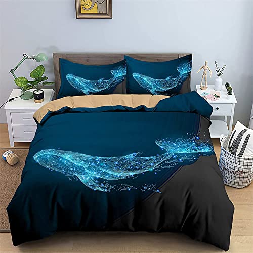 Kinder Bettwäsche Set großer Blauer Fisch Bettwäsche 135x200 cm Jungen Bettbezug für Mädchen Kids Microfaser Himmlische Qualität Betten Set mit 1 Kissenbezug 80x80cm Einzelbett 2