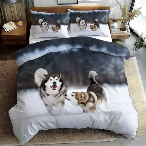 Bettwäsche 135x200 Charmant Bettbezug 135x200 Alaskan Malamute Bettbezug mit 2 Kissenbezüge 80x80cm, Bettwäsche-Sets Microfaser mit Reißverschluss b722