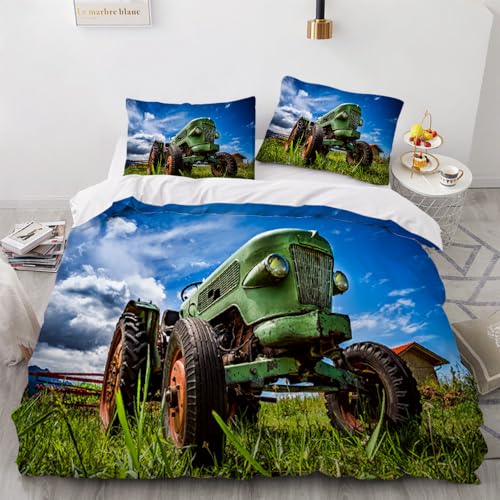 HABEAT 3D BettwäSche Traktor 135x200cm 2teilig Traktor BettwäSche Set mit Reißverschluss Sommer Weich Mikrofaser Winter Warm Bettbezüge mit Kissenbezüge 80x80 cm?Stil 46-7?
