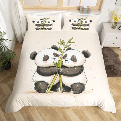 Homewish Niedliche Panda Bettwäsche 135x200cm für Kinder Jungen Mädchen Teenager,Cartoon Panda Druck Bettbezug Kawaii Schwarz Weiß Tier Bärenmuster Bettwäscheset Schlafzimmerdekor Wendbar Mikrofaser