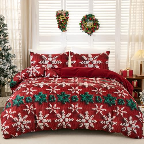 Weihnachts-Bettwäsche-Se t für King-Size-Bett, lustiges 5D-Schneeflocken-Bettwäs che-Set mit Kissenbezügen, wendbares Design, Bettbezug, weiche Mikrofaser, Weihnachtsdekoration für den Urlaub, 228 x 277